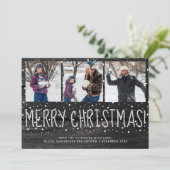 3枚素朴のフォトコラージュ木雪メリークリスマス シーズンカード (スタンド正面)