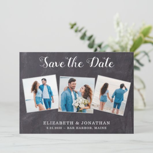 3枚素朴の写真シンプルのQRコードすべて結婚の セーブザデート (スタンド正面)