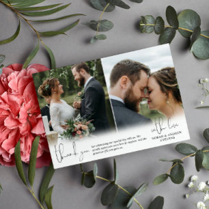 3枚結婚の写真ハンドス書クリプト サンキューカード