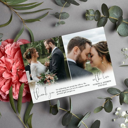 3枚結婚の写真ハンドス書クリプト サンキューカード