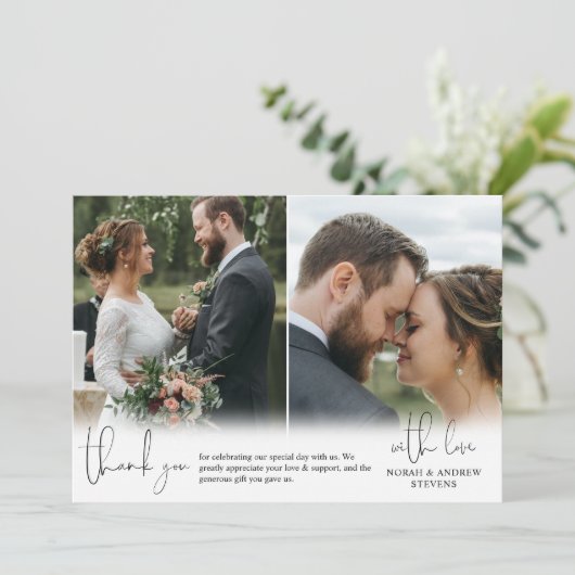 3枚結婚の写真ハンドス書クリプト サンキューカード (スタンド正面)