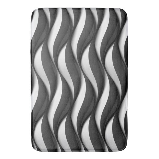 3次元の波型の白黒パターン バスマット (正面縦)