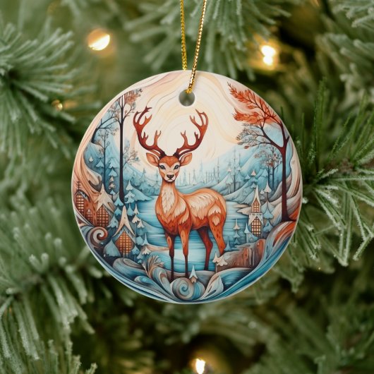 3次元クラシッククリスマスヴィンテージ鹿 セラミックオーナメント (ツリー)