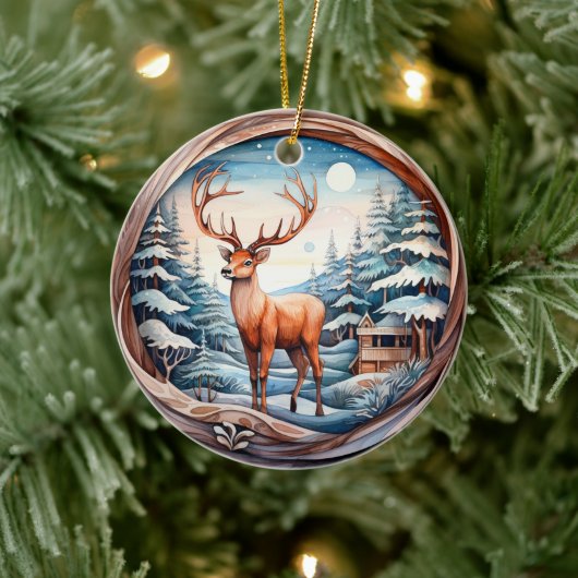 3次元クラシッククリスマスヴィンテージ鹿 セラミックオーナメント (ツリー)