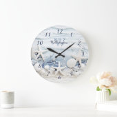 3次元海の星と貝殻 | 沿岸モノグラム ラージ壁時計 (ホーム)