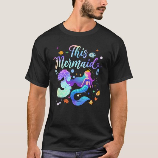 3歳この人魚は3歳の誕生日ガールダウグ Tシャツ (正面)