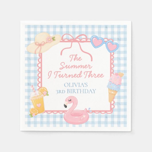 3歳になった夏 海辺の3歳の誕生日 スタンダードカクテルナプキン (正面)