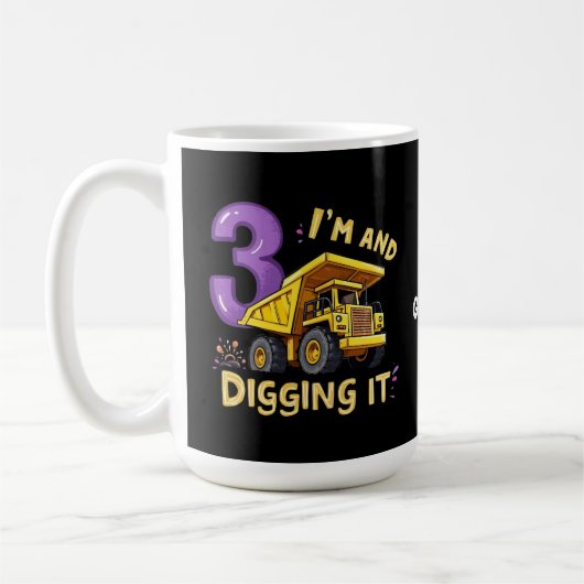 3歳になって大喜び 3歳の誕生日おめでとう 建設 コーヒーマグカップ (左)