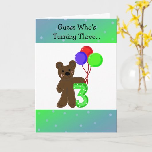 3歳になる小さなクマ カード (黄色い花)