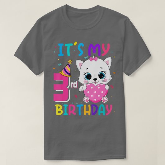 3歳になる誕生日ガールキャットおもしろい誕生日3年 Tシャツ (デザイン正面)