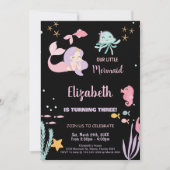 3歳のうちの小さな人魚の誕生日招待状 招待状 (正面)