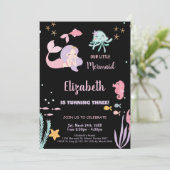 3歳のうちの小さな人魚の誕生日招待状 招待状 (スタンド正面)