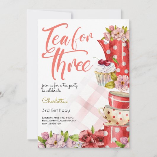 3歳のお茶、茶花3歳の誕生日 招待状 (正面)