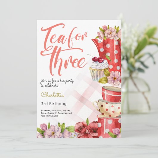 3歳のお茶、茶花3歳の誕生日 招待状 (スタンド正面)