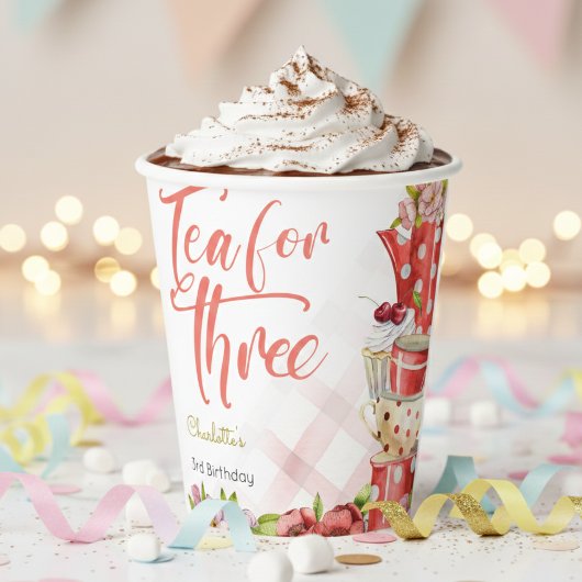 3歳のお茶、茶花3歳の誕生日 紙コップ