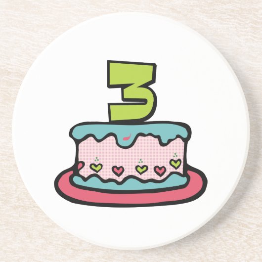 3歳のお誕生日ケーキ コースター (正面)