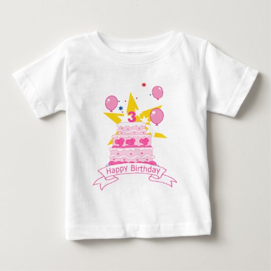 3歳のお誕生日ケーキ ベビーTシャツ (正面)