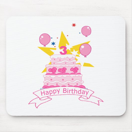 3歳のお誕生日ケーキ マウスパッド (正面)