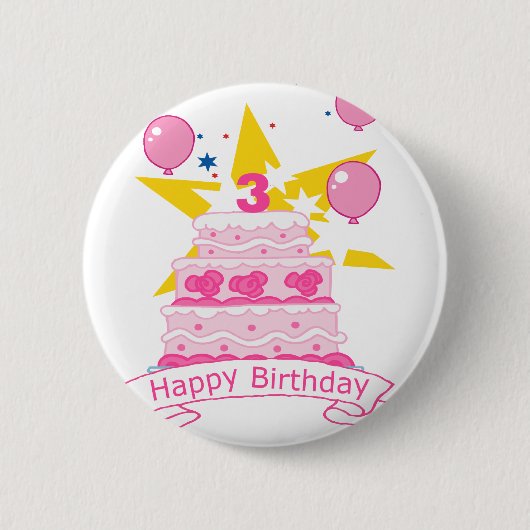 3歳のお誕生日ケーキ 缶バッジ (正面)