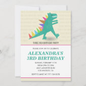 3歳のティラノサウルス+恐竜の誕生日パーティーにぴったりな3 rex 女子会 招待状 (正面)