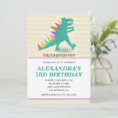 3歳のティラノサウルス+恐竜の誕生日パーティーにぴったりな3 rex 女子会 招待状 (スタンド正面)