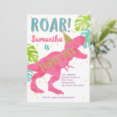 3歳のトリケラ、恐竜、女の子、お誕生日会 招待状 (スタンド正面)