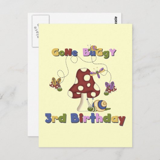 3歳のバグの誕生日Tシャツとギフト ポストカード (正面/裏面)