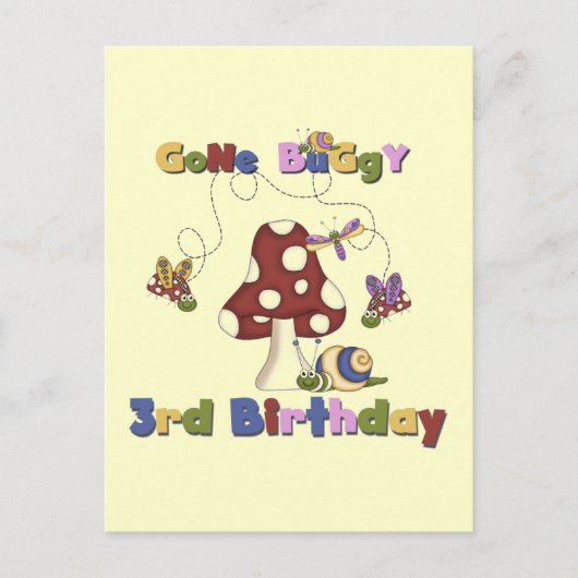 3歳のバグの誕生日Tシャツとギフト ポストカード (正面)