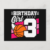 3歳のバスケットボールパーティー 3歳の誕生日 女の子 ポストカード (正面)