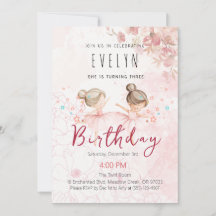 3歳のバレリーナ誕生日女子の招待状