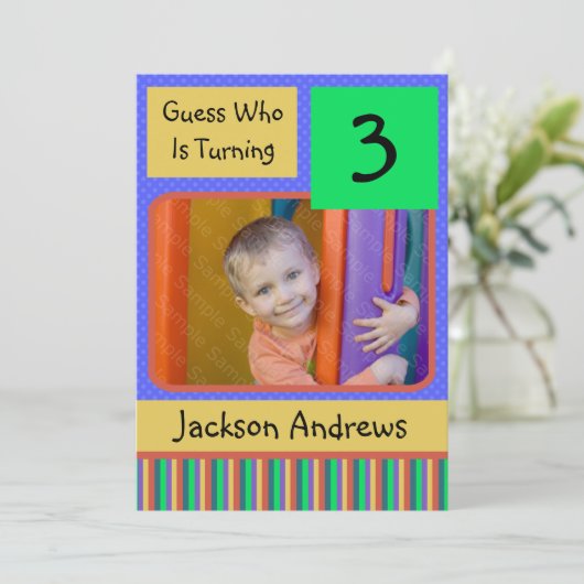 3歳のバースデーパーティ招待状の男の子 招待状 (スタンド正面)