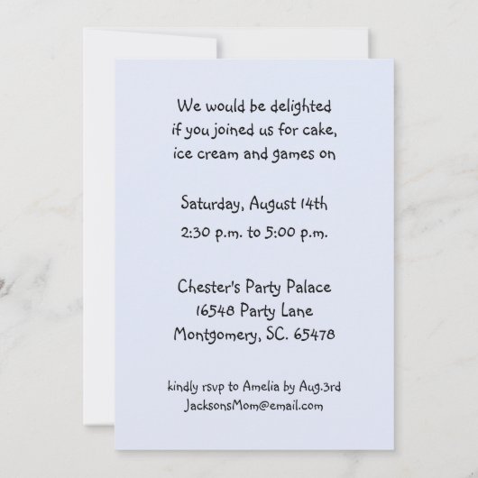 3歳のバースデーパーティ招待状の男の子 招待状 (裏面)