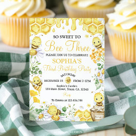 3歳のミツバチの花の誕生日おめでとう 招待状