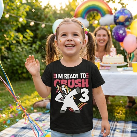 3歳のユニコーン誕生日おめでとうTシャツ ベビーTシャツ