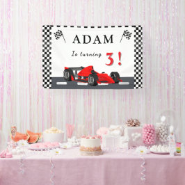 3歳のレーシングカーレーサー誕生日パーティーバナー  横断幕