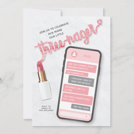 3歳の女の子の誕生日パーティー招待状 招待状 (正面)