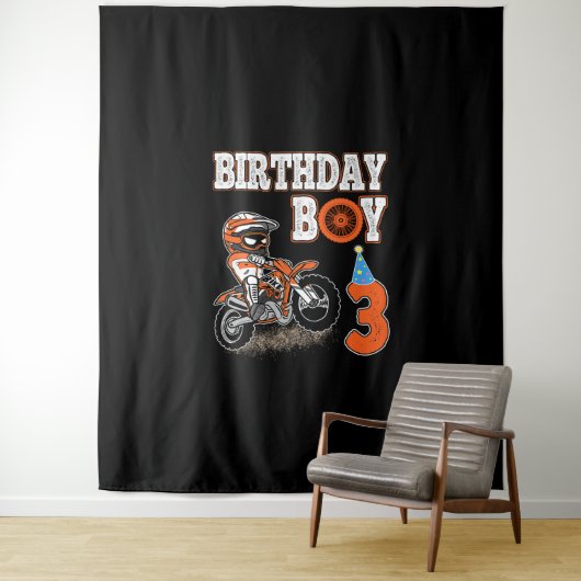 3歳の子供 – 誕生日少年 – ダートバイク – モーター タペストリー (インサイチュ)