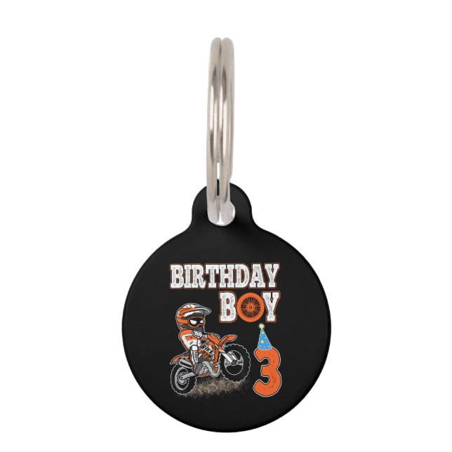 3歳の子供 – 誕生日少年 – ダートバイク – モーター ペット　ネームタグ (正面)