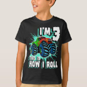 3歳の少年モンスタートラック誕生日パーティー3位 Tシャツ (正面)