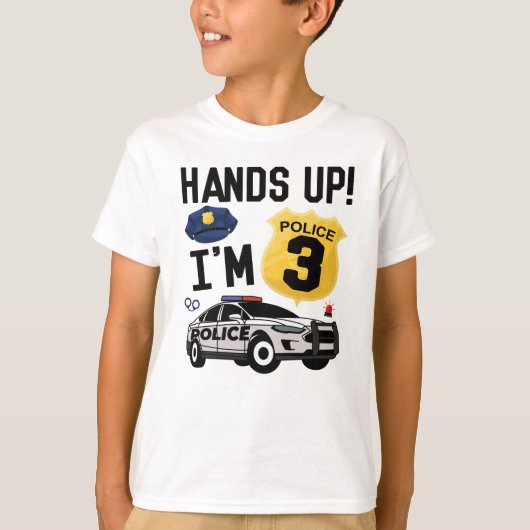 3歳の少年、3歳の誕生日を祝う贈与警察官 Tシャツ (正面)