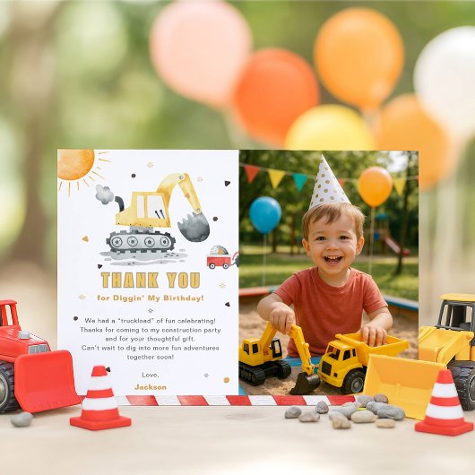 3歳の建設業お誕生日お祝い写真ありがとうカード