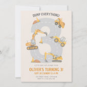 3歳の建設車両の誕生日 招待状 (正面)