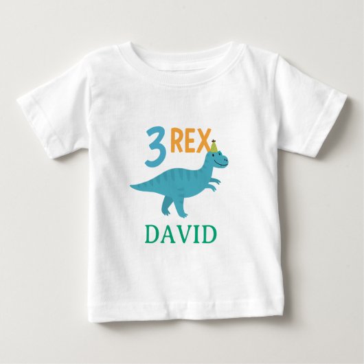 3歳の恐竜の誕生日デザイン ベビーTシャツ (正面)