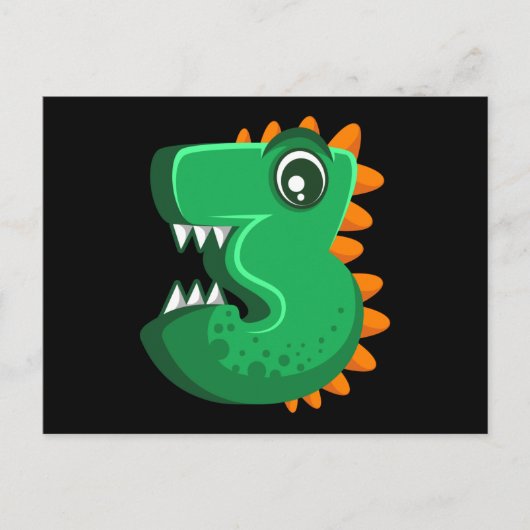 3歳の恐竜の誕生日 ポストカード (正面)