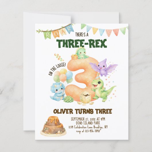 3歳の恐竜好きな男の子のためのパーティーデザイン Three-Rex Dino (正面)