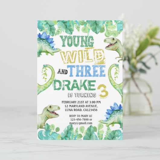 3歳の恐竜誕生日招待状 セーブザデート (スタンド正面)