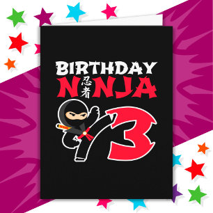 3歳の空手忍者パーティーキッズ3歳の誕生日 カード