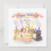 3歳の誕生日おめでとうカード 女の子用 (正面)