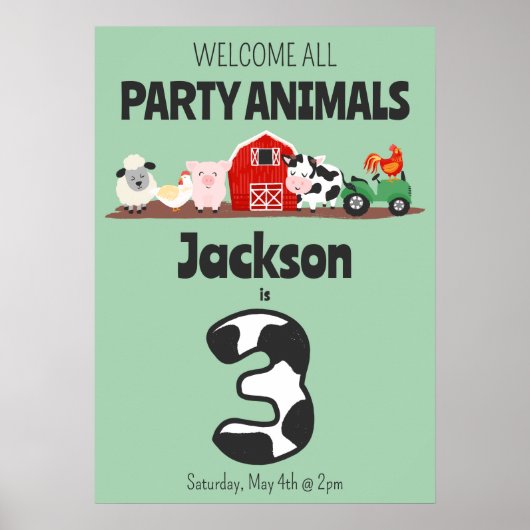3歳の誕生日おめでとうパーティー 農場の動物たち ポスター (正面)