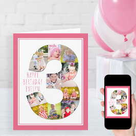3歳の誕生日おめでとうフォトコラージュ カード